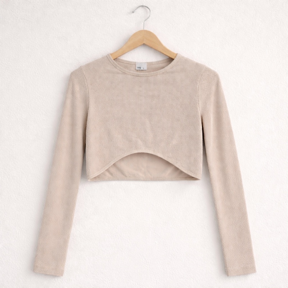 FCT Beige Athletic Long Sleeve Crop Top Small